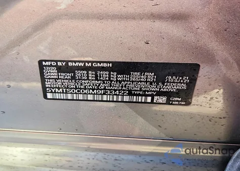 2021 BMW X3 M Competition from USA, damaged, VIN 5YMTS0C06M9F33422